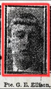 Blurry black and white newsprint photo of Private George Ellison with a red border.