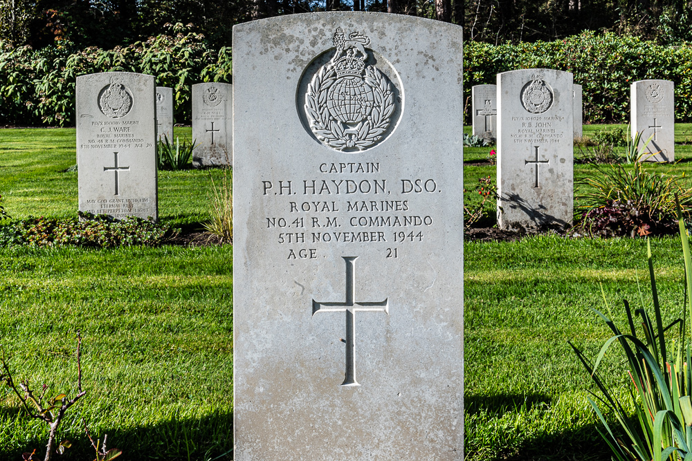 Grave of Captain Peter Hillyard Haydon DSO RM, of No 41 Royal Marines Commando.