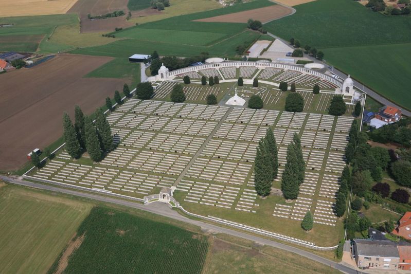 A bird's eye view of Tyne Cot Cemetery and Memorial