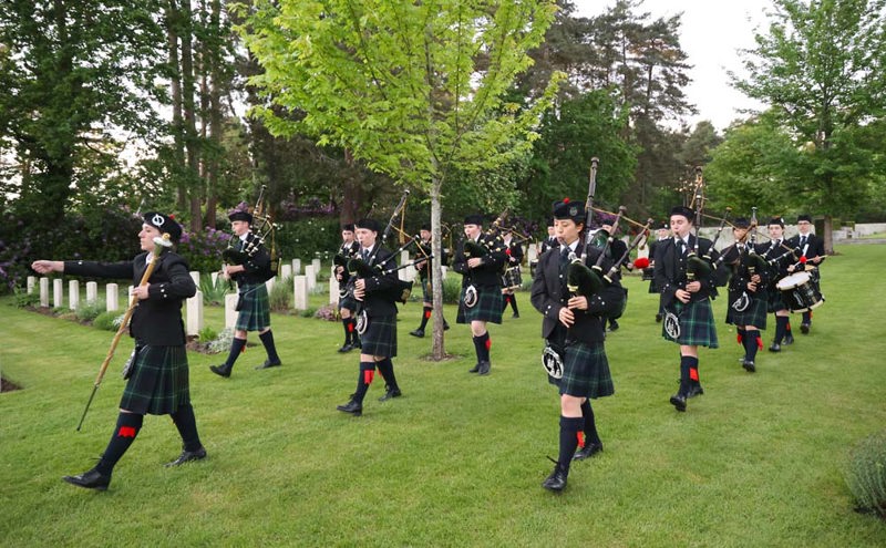 Gordon's School Pipes & Drums marching band at Brookwood Military Cemetery