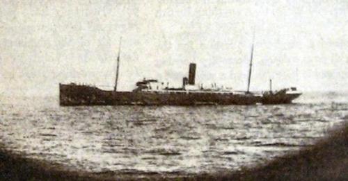 Side view of SMS Mowe sitting atop the Atlantic Ocean