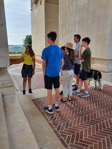 CWGF Guide speaking to guests at the Thiepval Memorial, France