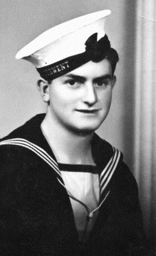 Black and white portrait photograph of Edward Sheean in his sailor's uniform, complete with white sailor cap.