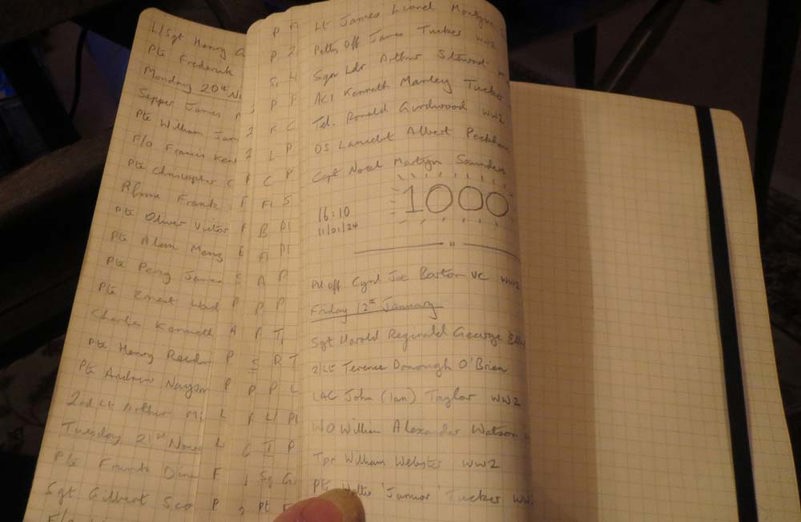 A close up of a notebook full of handwritten notes.