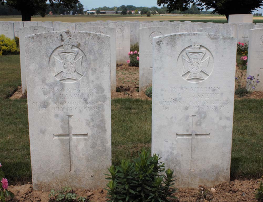 The headstones of the Bassett Brothers.