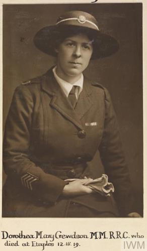 Nursing Sister Dorothea Mary Lynette Crewdson in a smart military uniform and wide brimmed hat.